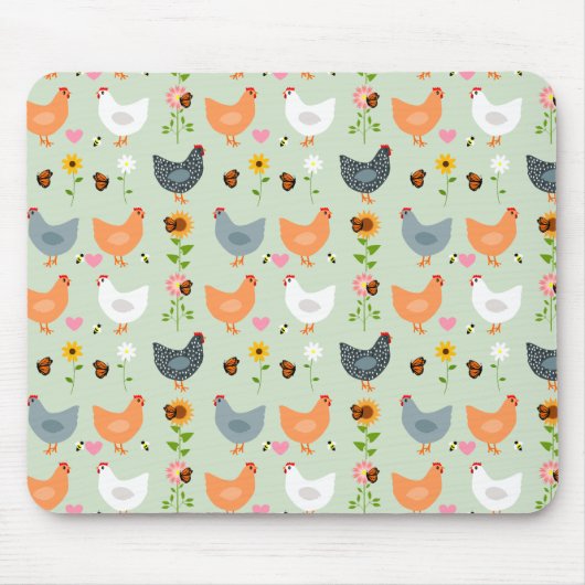 Hühner in der Blume Grüne Maus Pad Mousepad (Vorne)