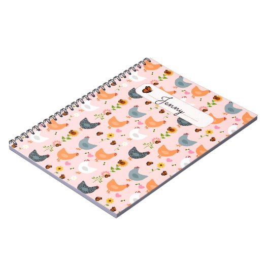 Hühner in der Blume Rosa Personalisiertes Notebook Notizblock (Linke Seite)