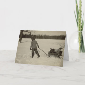 Hühner in der Schnee-Feiertags-Karte Feiertagskarte