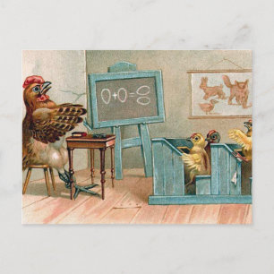 "Hühner in der Schule" Vintage Postkarte