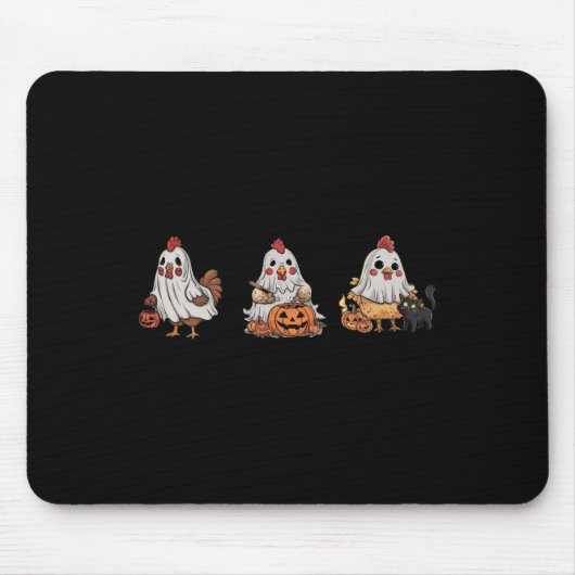 Hühner in Ghost Kostüm Pumpkin Black Cat Hallow Mousepad (Vorne)
