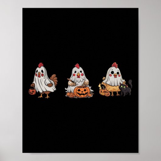 Hühner in Ghost Kostüm Pumpkin Black Cat Hallow Poster (Vorne)
