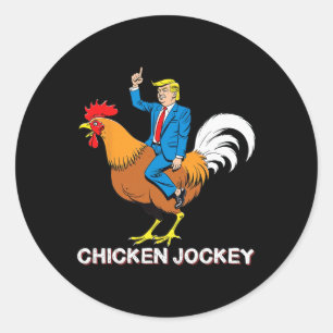 Hühner-Jockey-Trump-lustiges-Meme-surrealer-Humor- Runder Aufkleber