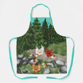 Hühner, Küken und Schneeflocken türkisblau Schürze (Vorderseite)