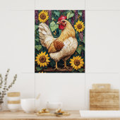 Hühner mit Blumen Ölmalerei Poster (Küche)