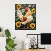 Hühner mit Blumen Ölmalerei Poster (Heimbüro)