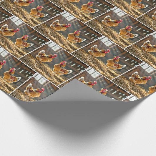 Hühner mit Brille in einem sonnigen Stall Geschenkpapier (Ecke)