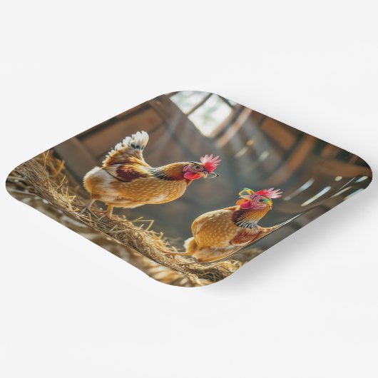 Hühner mit Brille in einem sonnigen Stall Pappteller (Gewinkelt)