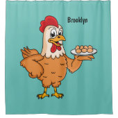Hühner mit Eiern auf dem Cartoon Duschvorhang (Vorderseite)