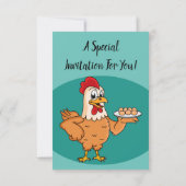 Hühner mit Eiern auf dem Cartoon Einladung (Rückseite)