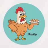 Hühner mit Eiern auf dem Cartoon Etiketten (Design 2)