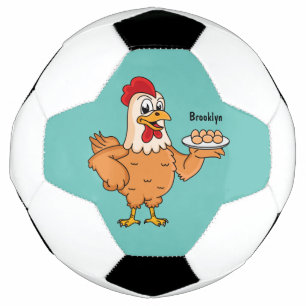 Hühner mit Eiern auf dem Cartoon Fußball