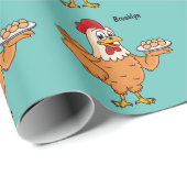 Hühner mit Eiern auf dem Cartoon Geschenkpapier (Rolleneckpunkt)