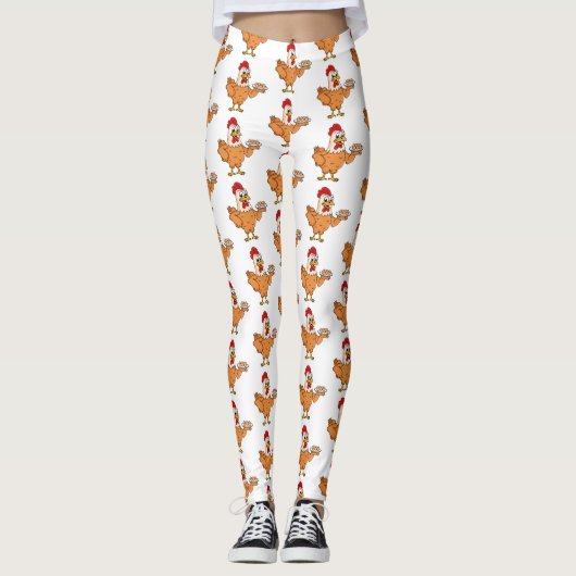 Hühner mit Eiern auf dem Cartoon Leggings (Vorderseite)