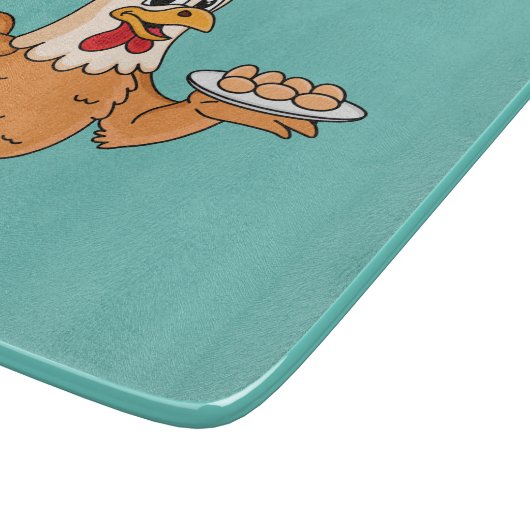 Hühner mit Eiern auf dem Cartoon Schneidebrett (Ecke)
