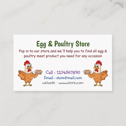 Hühner mit Eiern auf dem Cartoon Visitenkarte (Vorderseite)