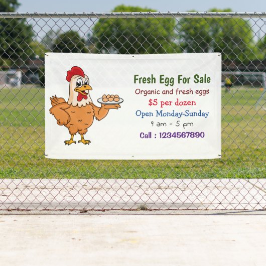 Hühner mit Eiern Cartoon Frischei-Schild zum Verka Banner (Insitu)