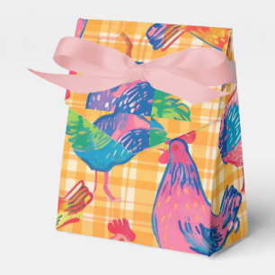 Hühner mit gelbem karierten Hintergrund Geschenkschachtel