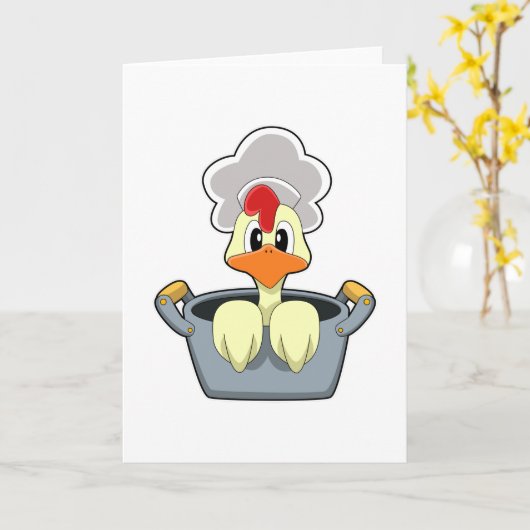 Hühner mit Kochtopf Karte (Gelbe Blume)