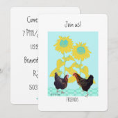 Hühner mit Kunstsonnenblumen laden ein Einladung (Vorne/Hinten)