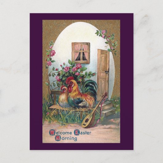 Hühner mit Lute und Eierhaus Postkarte (Vorderseite)