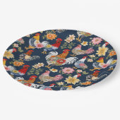 Hühner mit niedlichem Denim-Tragen von Collage Pappteller (Schrägansicht)