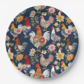 Hühner mit niedlichem Denim-Tragen von Collage Pappteller (Vorderseite)