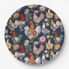 Hühner mit niedlichem Denim-Tragen von Collage Pappteller