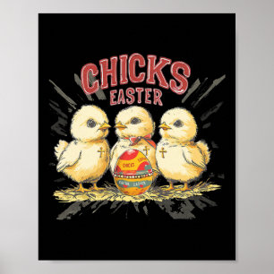 Hühner mit Osterei; Stil Vintage Frohe Ostern Poster