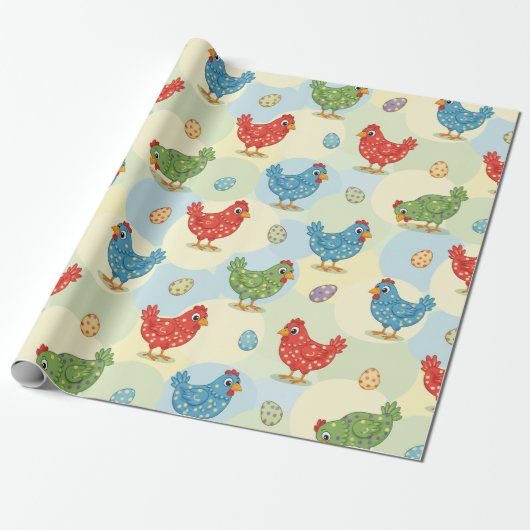Hühner mit Punkten Geschenkpapier (Ungerollt)