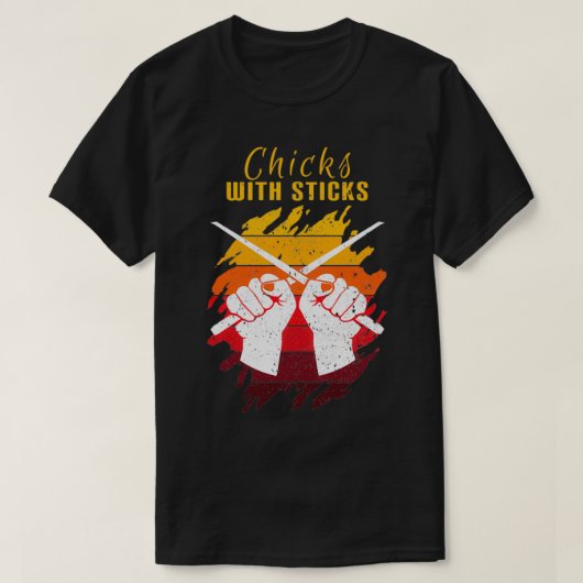 Hühner mit Sticks Drummer Girl  T-Shirt (Design vorne)