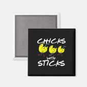 Hühner mit Sticks Eishockeyhühnchen Magnet (Vorderseite/Rückseite)