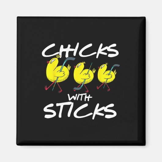 Hühner mit Sticks Eishockeyhühnchen Magnet (Vorne)