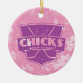 Hühner mit Sticks Hockey Weihnachtsdekoration Keramik Ornament (Vorne)