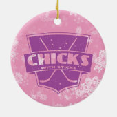 Hühner mit Sticks Hockey Weihnachtsdekoration Keramik Ornament (Hinten)