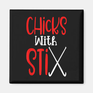 Hühner Mit Stix Stock Und Puck-Spaß Feldhockey M Magnet