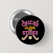 Hühner mit Stöcken Field Hockey Women Button (Vorne & Hinten)
