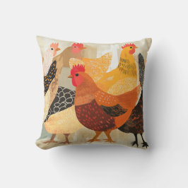 Hühner mit unterschiedlichen Federmustern und -far Kissen