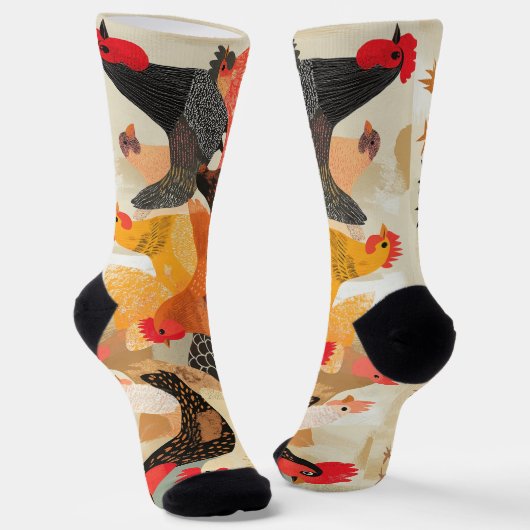 Hühner mit unterschiedlichen Federmustern und -far Socken (Gewinkelt)