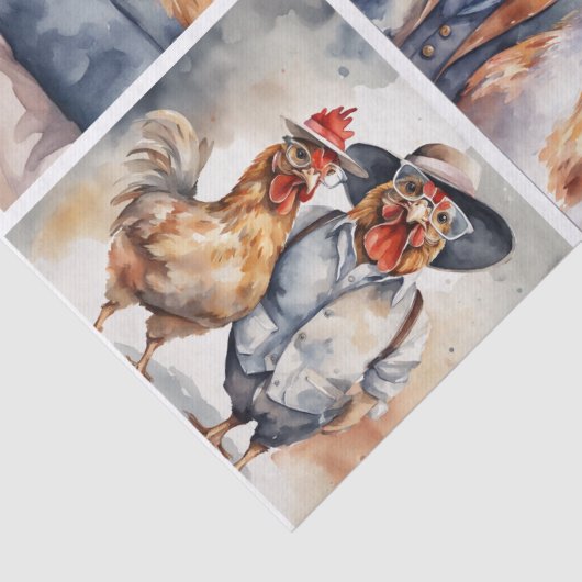 Hühner: modische Hühner in Kollage Seidenpapier (Detail)
