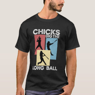 Hühner mögen den langen Ball Retro lustiger Baseba T-Shirt