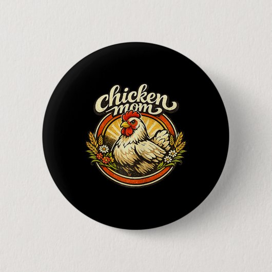 Hühner-Mom Vintage-Crest-Illustration _1 Button (Vorderseite)