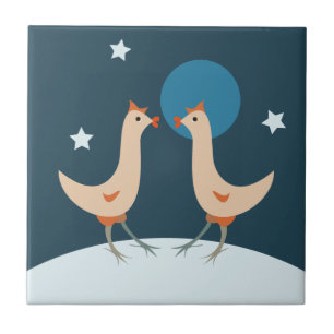 Hühner Nacht Party Lustiges Huhn Mond Fliese