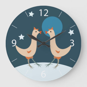 Hühner Nacht Party Lustiges Huhn Mond Große Wanduhr