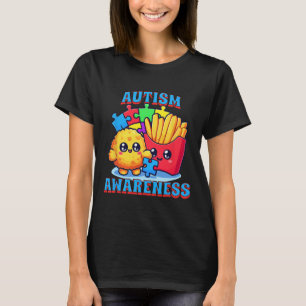 Hühner-Nugget und Franzosen-Friesen-Autismus-Bewus T-Shirt