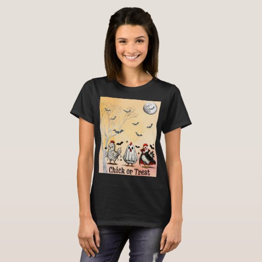 Hühner oder Leckereien zu Halloween-Kostümen T-Shirt (Vorne ganz)