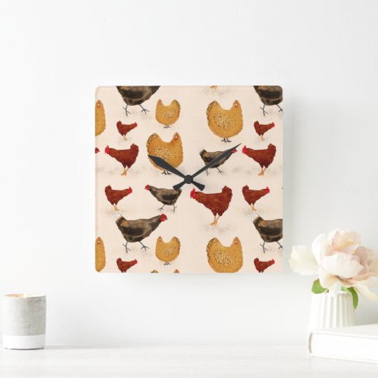 Hühner Quadratische Wanduhr (Zuhause)