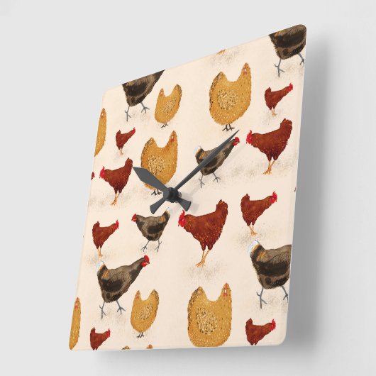 Hühner Quadratische Wanduhr (Winkel)