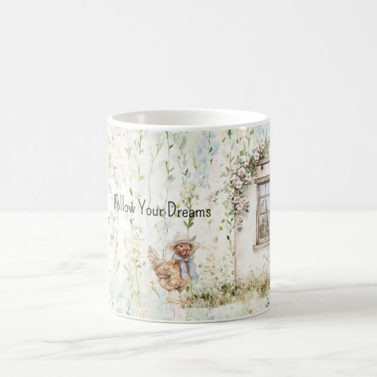 Hühner Romantisches Haus Fenster Blumen Kaffeetasse (Mittel)