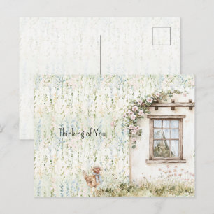 Hühner Romantisches Haus Fenster Blumen Postkarte